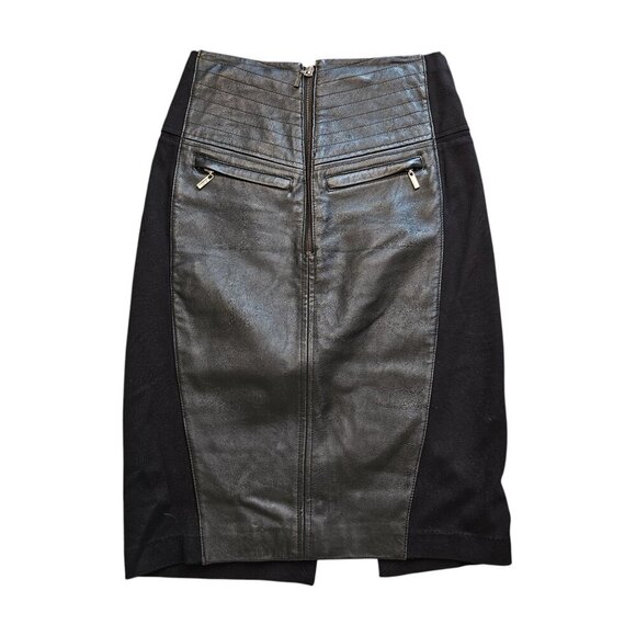 Guess Marciano Black Leather Panel Zip Closure Pencil Skirt Sz 6 - Picture 1 of 5